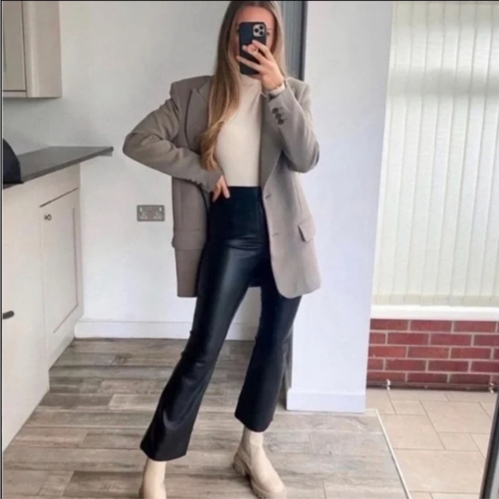 Zara Cropped Flare Leather Pants